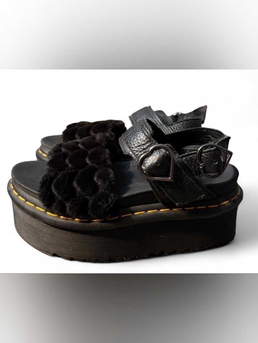 DR. MARTENS Platform Voss Fluffy Faux Fur Platform Sandals
